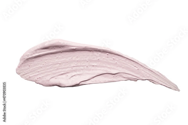 Obraz Handmade light pink mask for skincare of organic medicinal clay drop stroked on white background extreme upper close view