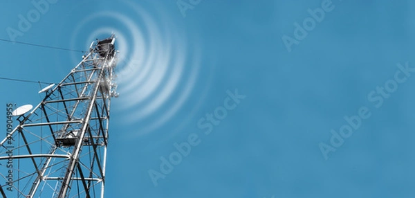 Fototapeta Mobile Antenna 5G. Internet wave network. Internet globalization