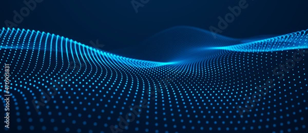 Fototapeta Abstract blue background of points. Falling cyber particles. Big data stream. 3d rendering
