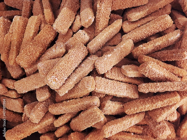 Obraz Crispy Frozen Fish Sticks. Texture Of Frozen Fish Sticks In A Market