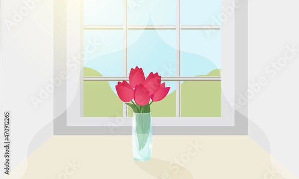 Fototapeta Tulips in a Vase on the Windowsill. Vector.