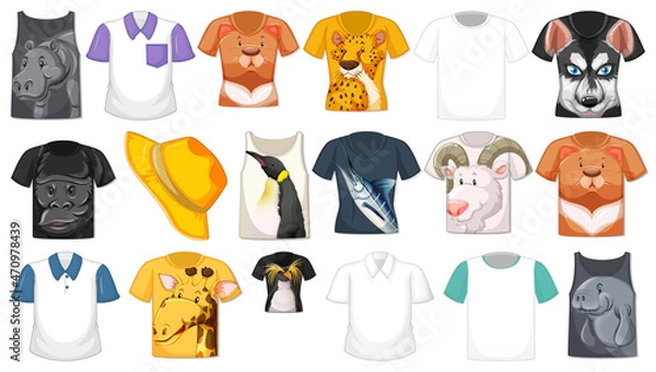 Fototapeta Set of different shirts and accessories with animal patterns