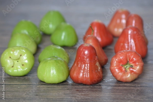 Fototapeta Syzygium aqueum is a species of Myrtaceae family, locally known as Jambu AIr Merah-Red and Jambu Air Hijau-Green, and Its common names include watery rose apple,  names like water apple and bell fruit