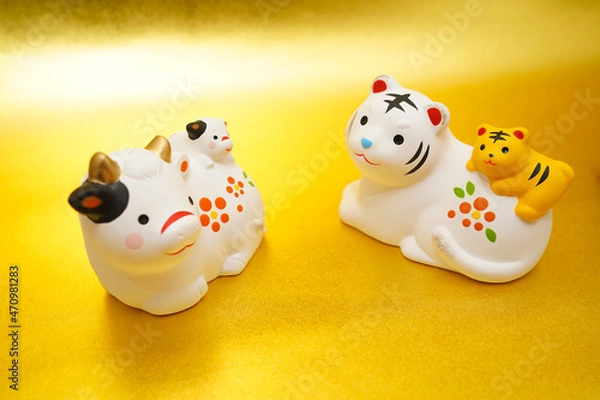 Fototapeta 丑年から寅年のへバトンタッチ（年賀状素材）