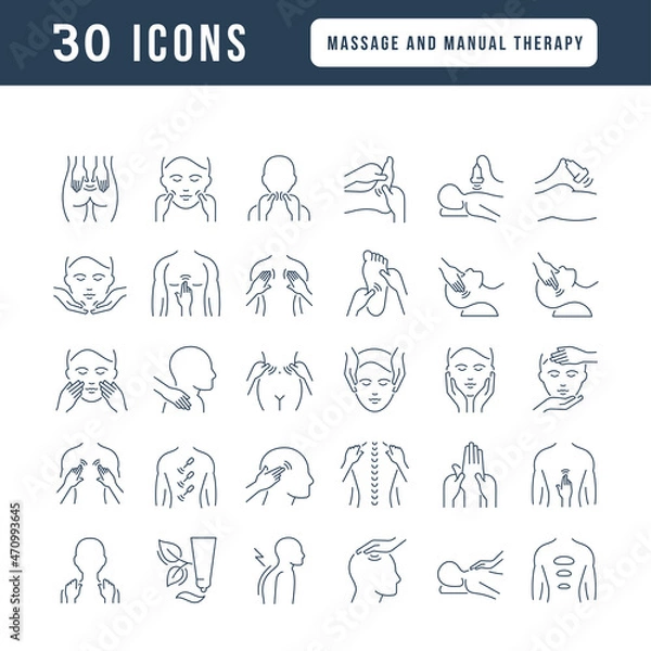 Obraz Set of linear icons of Massage and Manual Therapy