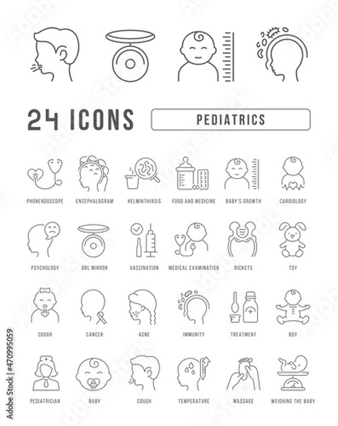Obraz Set of linear icons of Pediatrics