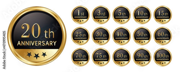 Obraz 金と黒の1周年から100周年までのラベルセット（ベクターイラスト）
