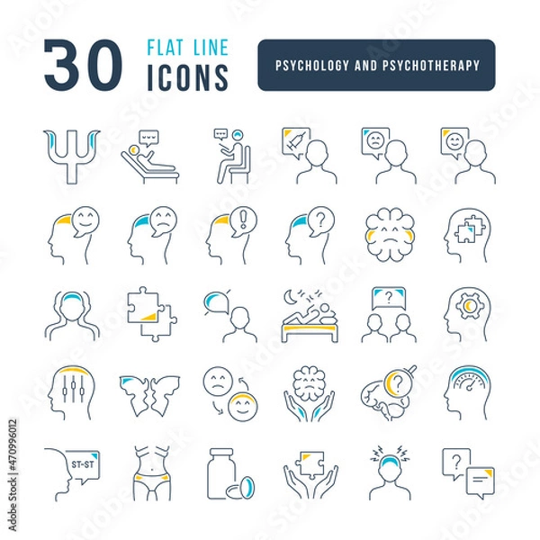 Obraz Psychology and Psychotherapy. Collection of perfectly thin icons for web design, app, and the most modern projects. The kit of signs for category Medicine.