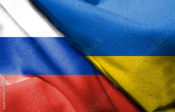 Obraz Russian flag and Ukrainian flag