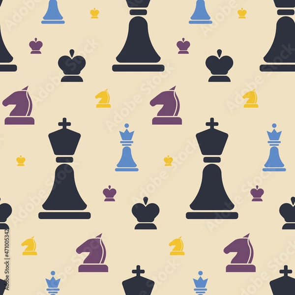 Obraz Seamless pattern with multi colored chess pieces. Texture with different elements in flat style.