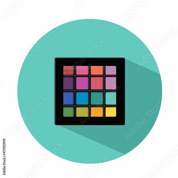 Fototapeta Palette of bright eyeshadows in black case vector icon isolated on blue background