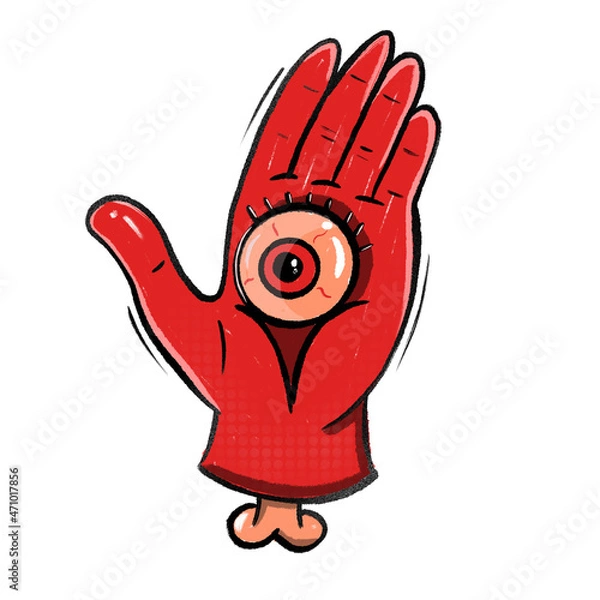 Fototapeta hand with an eyeball on a white background, illustration