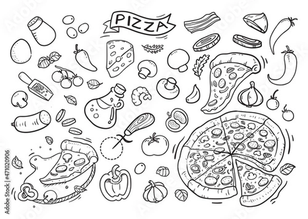 Obraz Delicious Pizza  doodle
