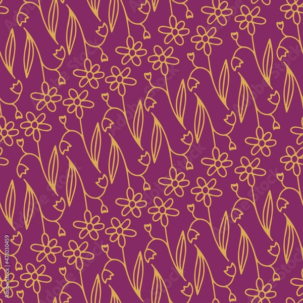 Obraz Seamless vector pattern of ornamental lined white abstract flowers