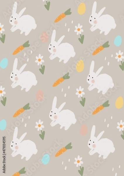 Fototapeta seamless pattern with rabbits and flowers