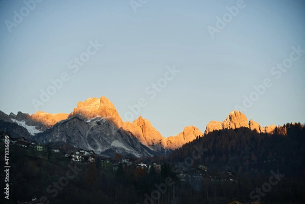 Fototapeta beautiful views of the Dolomiti peaks while sunset from Agordo in Italy