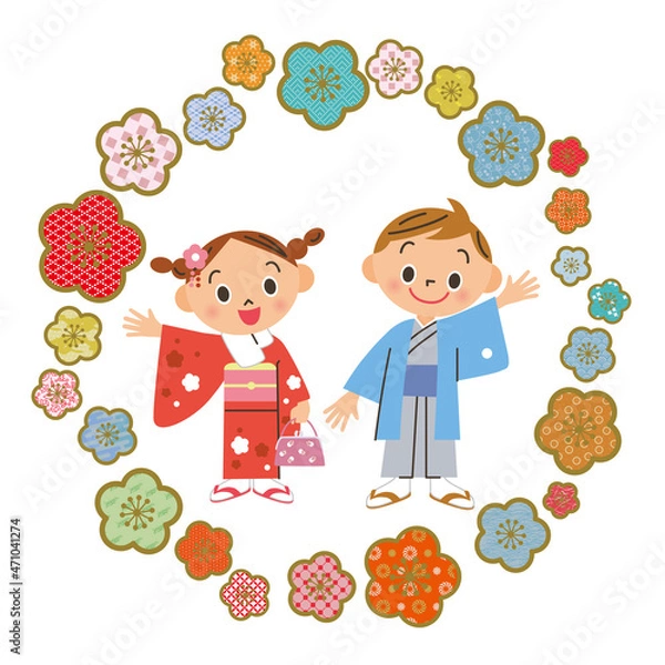 Obraz 新年　子供　お正月　模様　余白
