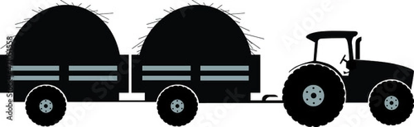 Fototapeta Tractor with two trailer silhouette vector illustration isolated