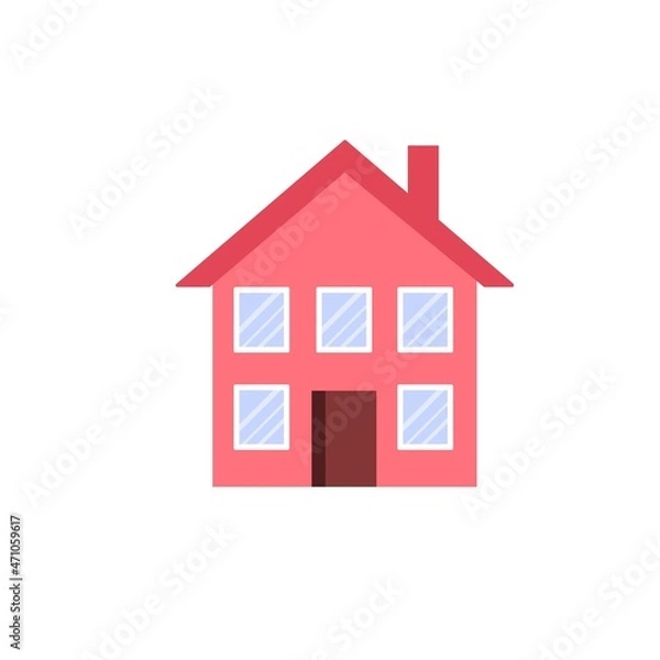 Obraz Vector flat cartoon simple two storey house with chimney isolated on empty background-city exterior elements buildings concept,web site banner ad design