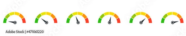 Fototapeta Speedometer icon. Speed indicator sign. Internet car speed. Performance concept icon. Speedometers set icons. Vector illustration