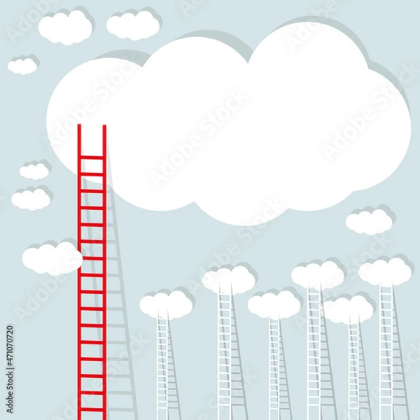 Fototapeta Goal setting business concept background. Red ladder from cloud with small white ones. 