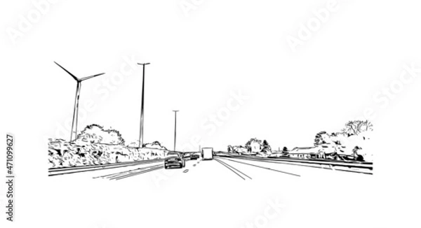 Fototapeta Building view with landmark of Leuven is the 
city in Belgium. Hand drawn sketch illustration in vector.