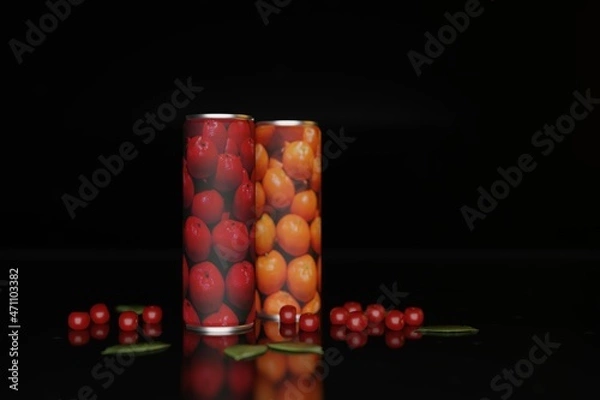 Fototapeta two aluminum cans with a soft drink stand on a glossy table