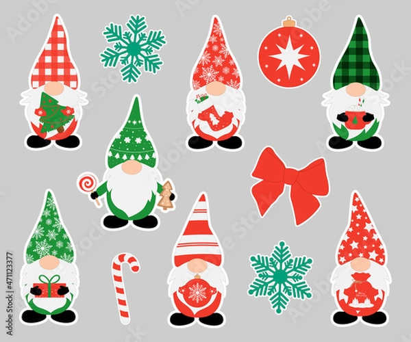 Obraz Set Christmas Gnomes stickers vector illustration