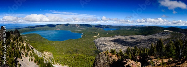 Obraz Panoramic view of Paulina lakes and the big obsidian lava flow in Newberry volcanic area