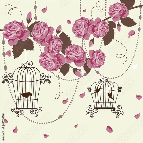 Obraz Roses and birds in cages