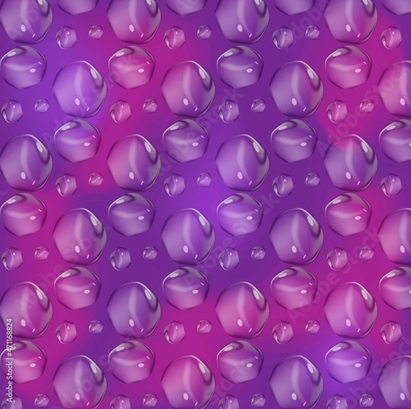 Obraz Rain drops. Drops of water on a violet gradient background. Seamless pattern.
