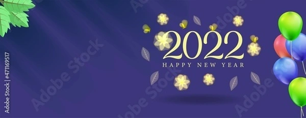 Fototapeta Modern banner 2022 happy new year with leaf element 