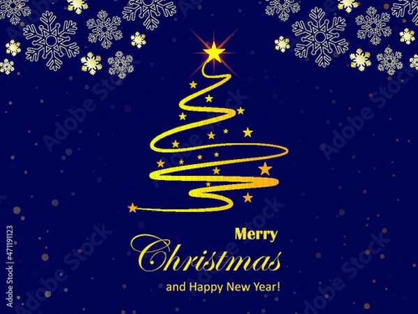 Fototapeta Happy Christmas, abstract Christmas tree with snowflakes
