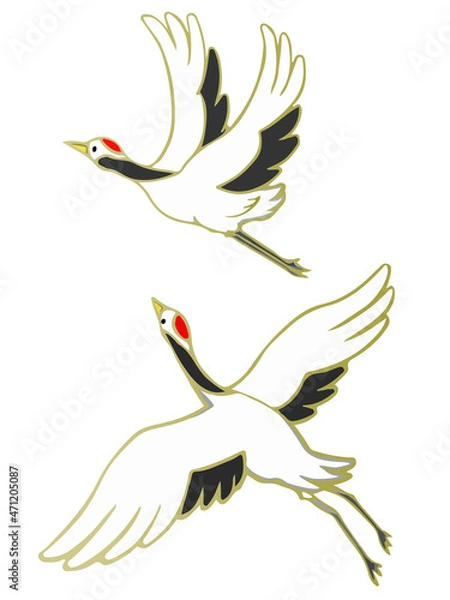 Fototapeta 鶴（丹頂鶴）/ お正月素材　アイコン/ベクター画像