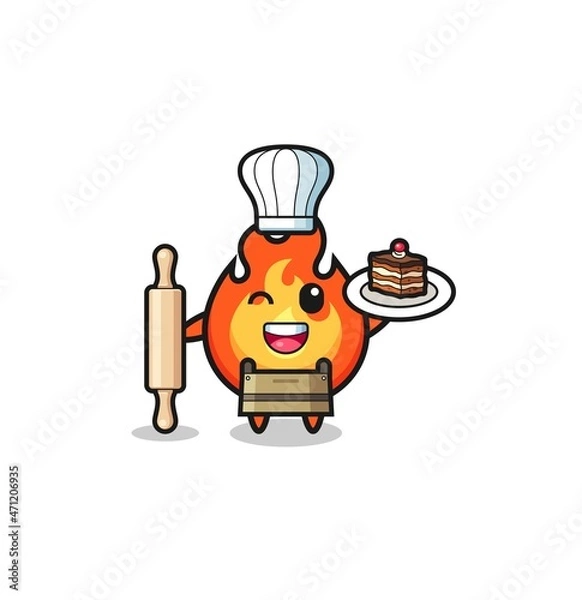 Fototapeta fire as pastry chef mascot hold rolling pin