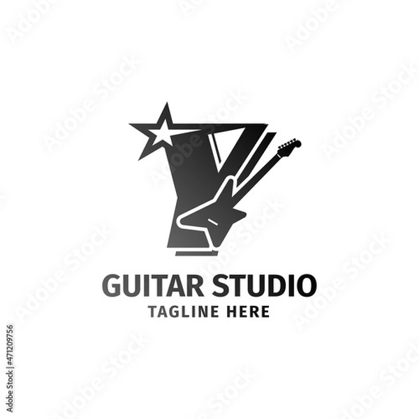 Obraz letter Y electric guitar and star decoration vector logo design element