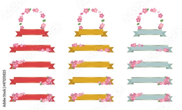 Fototapeta 和風な配色　桜の花のリボン