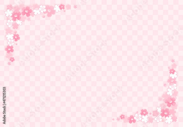 Fototapeta イラスト素材: 桜柄のフレーム　市松模様の淡いピンクがバック
