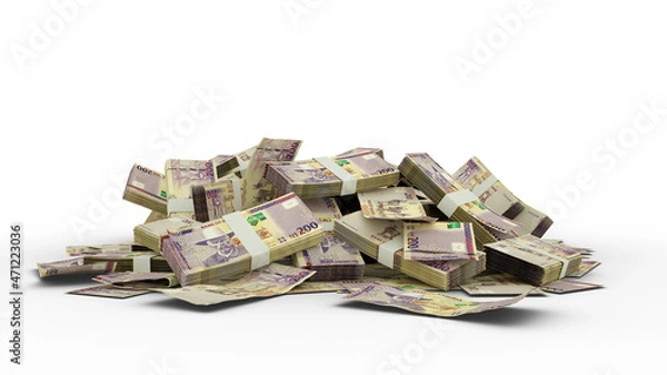Fototapeta 3D Stack of 200 Namibian dollar notes isolated on white background