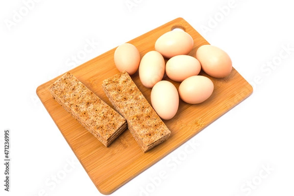 Obraz Crackers and eggs pledge of a healthy diet.