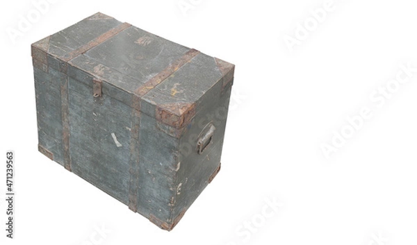 Fototapeta top view old and rust green wooden box on white background, object, container, copy space