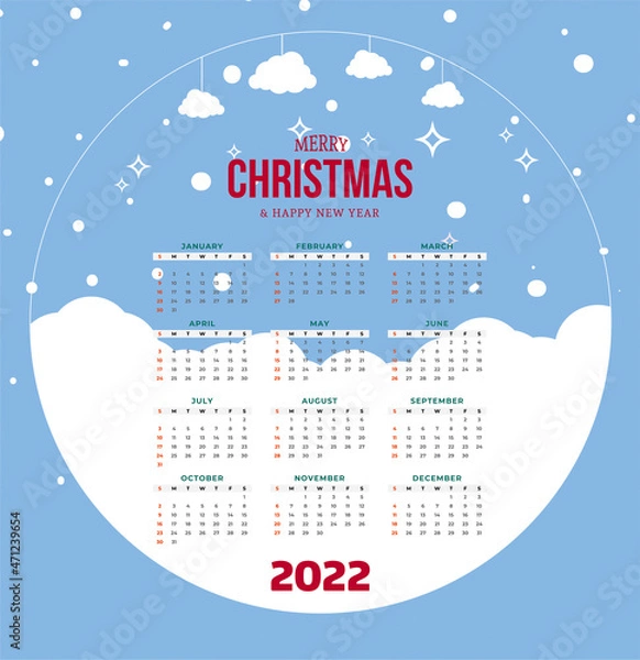 Fototapeta 2022 new year simple calendar template design