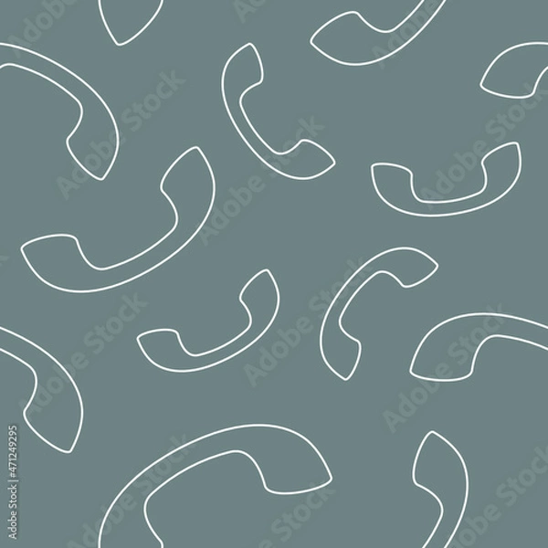 Obraz White outline telephone seamless pattern on grey background. Vector illustration.
