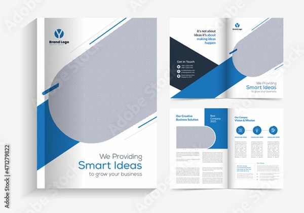 Fototapeta Modern brochure template design with blue gradient shapes multi pages business brochure design