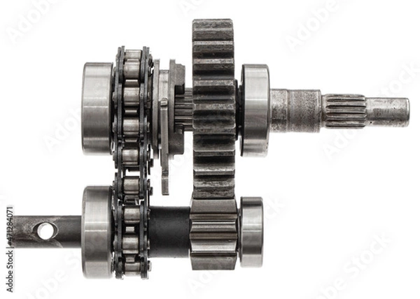 Fototapeta Gear reducer with chain drive, isolated on white background