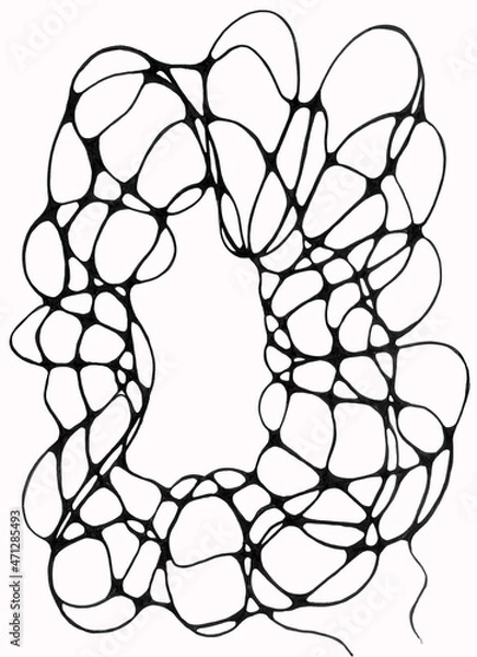 Fototapeta Black and white geometric abstraction. Neuro graphic design using markers. Modern neuro art. Cover or background for magazines and posters.