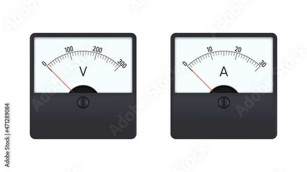 Fototapeta Analog voltmeter and ammeter on white background. Vector illustration.