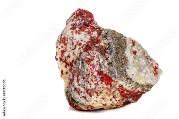 Fototapeta Macro stone mineral Cinnabar on a white background