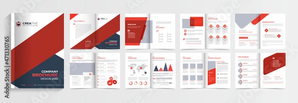 Fototapeta Brochure creative design. Multipurpose template with cover, back and inside pages. Trendy minimalist flat geometric design. Vertical a4 format