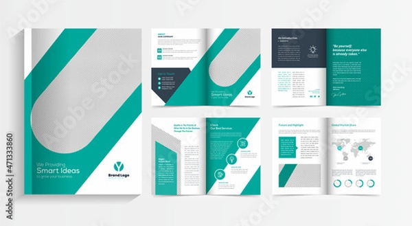 Fototapeta Brochure creative design. Multipurpose template, include cover, back and inside pages. Trendy minimalist flat geometric design. Vertical a4 format.